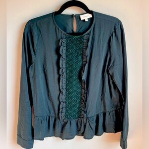 Bohme tencel lace ruffle hem blouse forest green size small